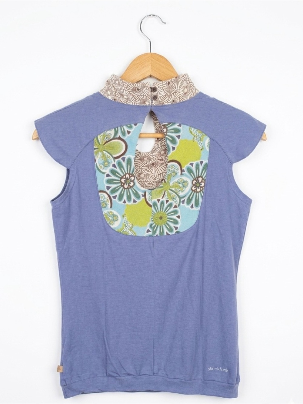 Skunkfunk SFK Itura Mixed Print Cutout Top Blue Floral Size 3 US 8 Organic